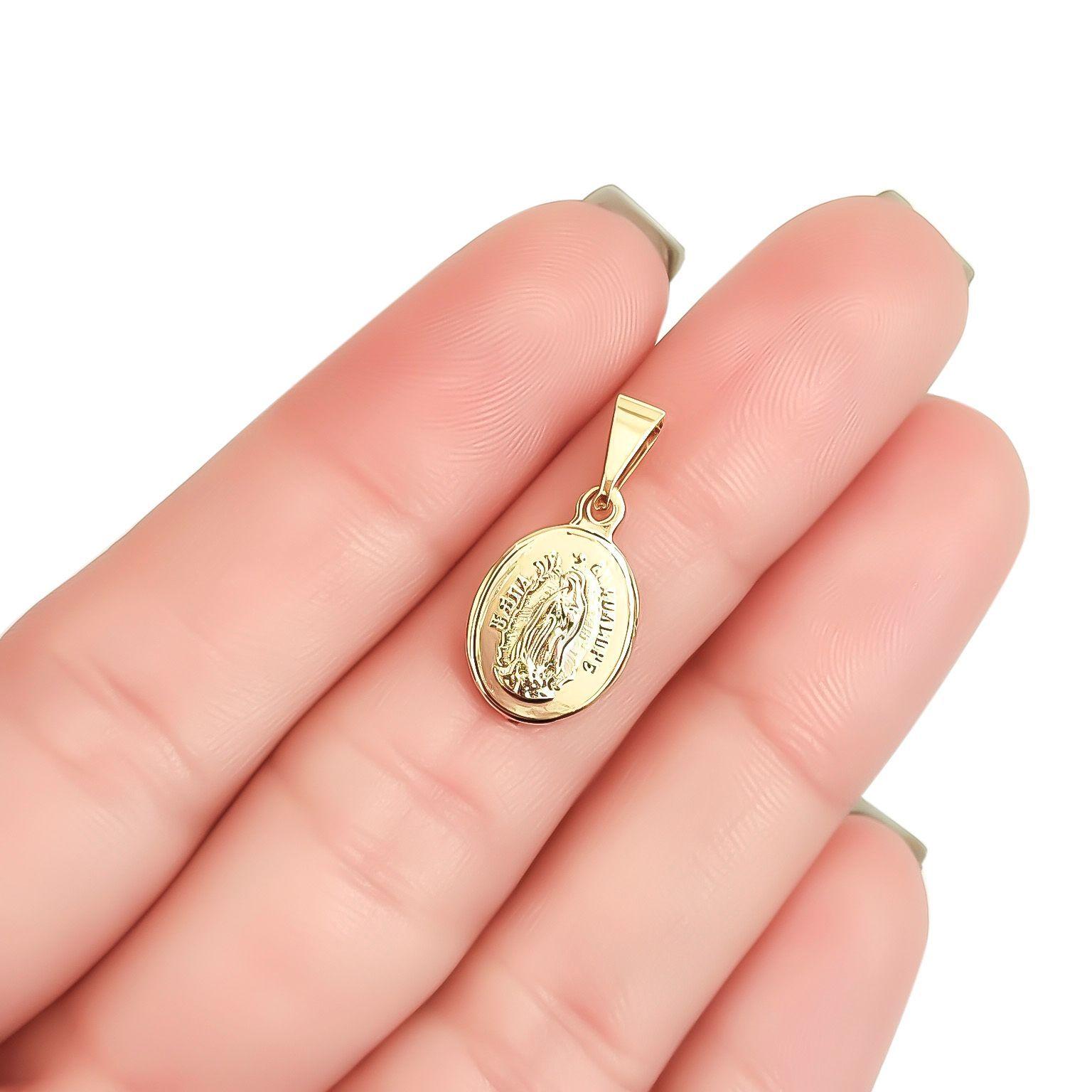 Colgante Medalla Virgen De Guadalupe Ovalado 10mm Enchapado Oro 18K-4