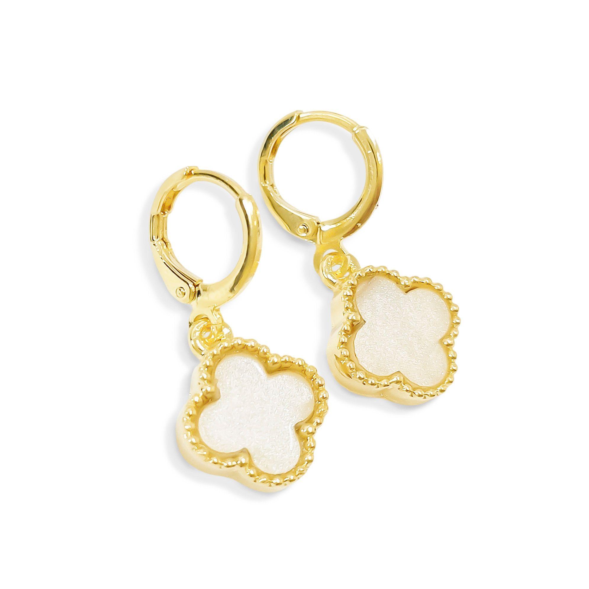 Aros Argolla Trébol Nácar Enchapado Oro 18K-2