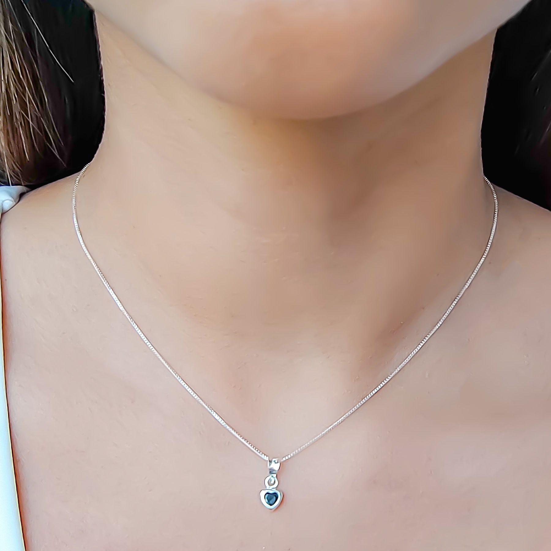 Collar Corazón Circón Negro Plata Fina 925-2