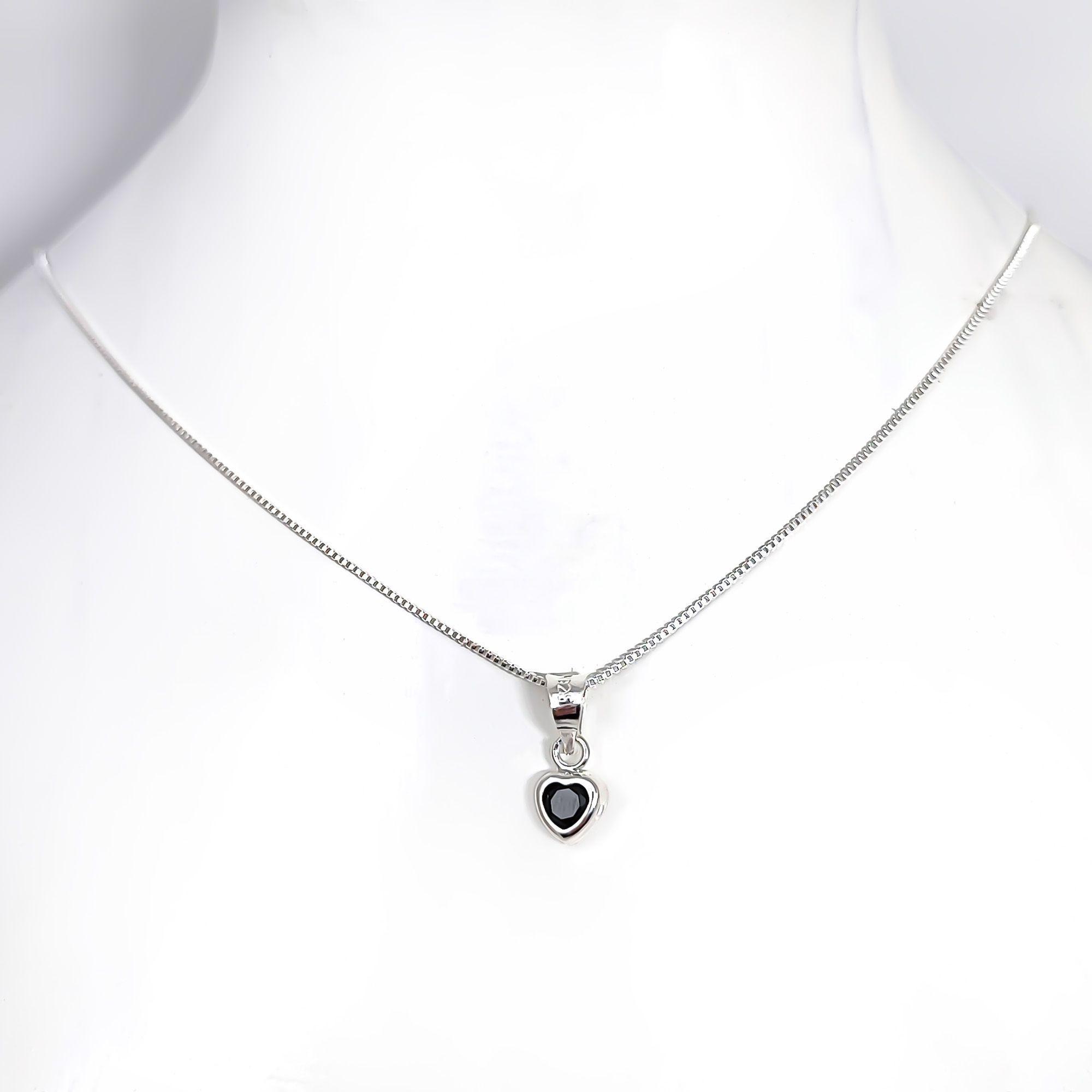 Collar Corazón Circón Negro Plata Fina 925-2