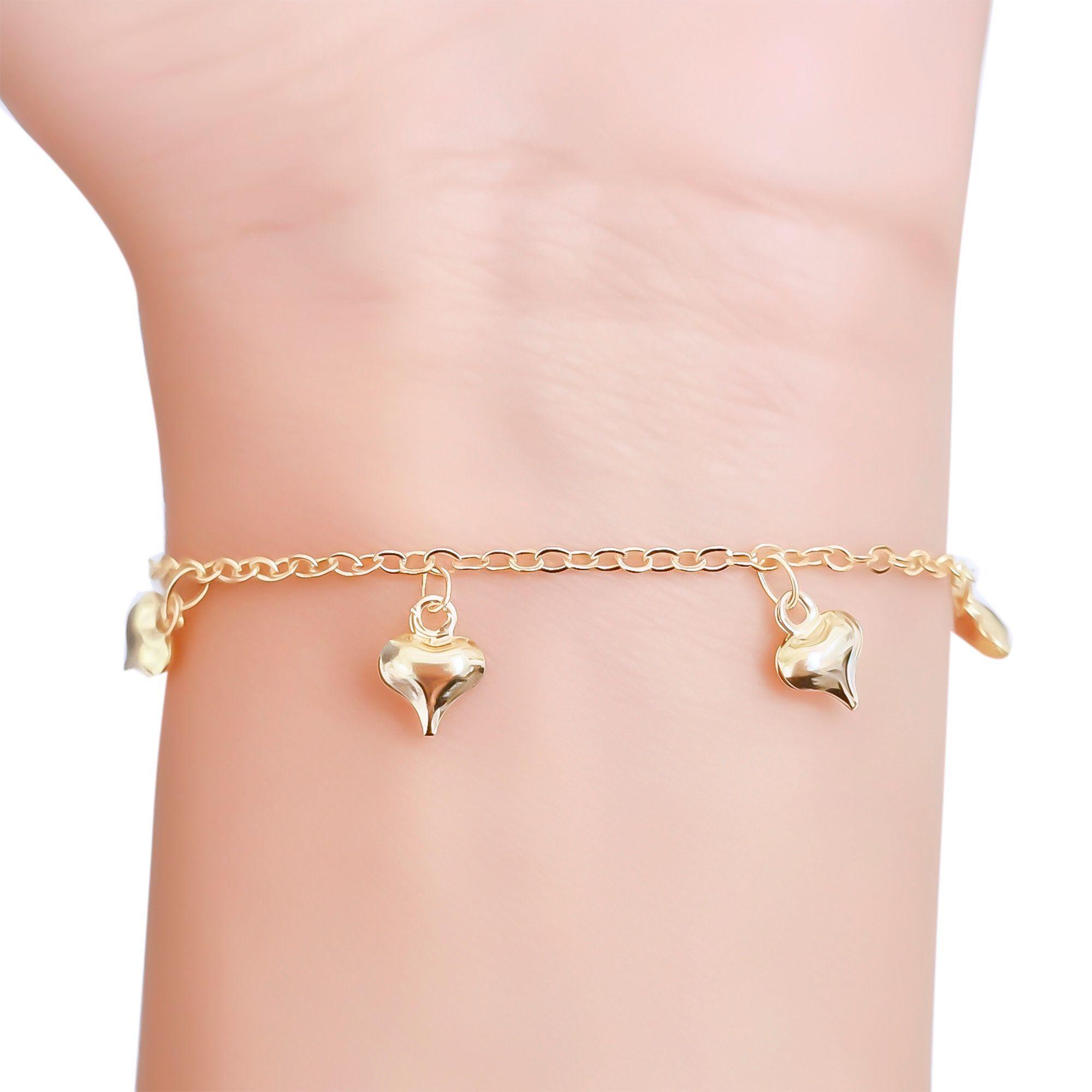 Pulsera Corazón Inflado Eslabón Enchapado Oro 18K-2