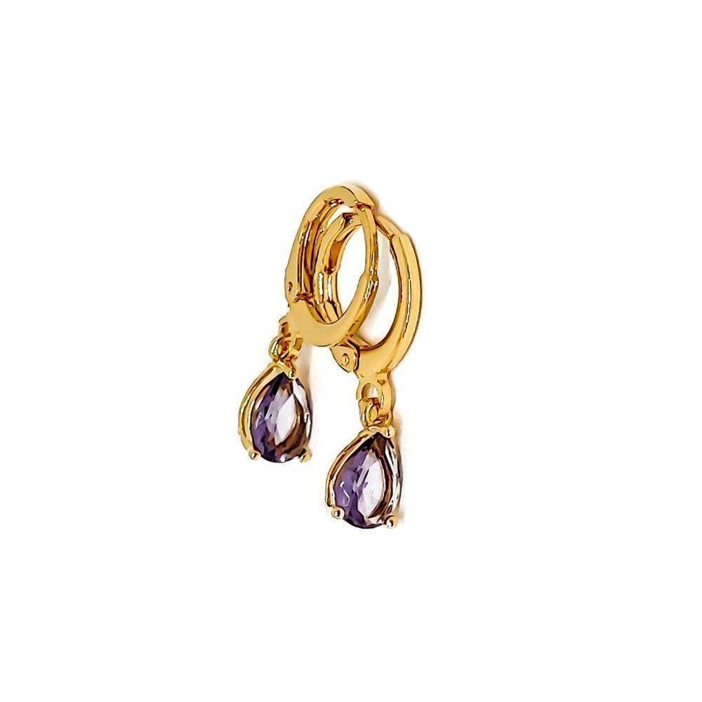 Aros Argollas Gota Circón Morado Enchapado Oro 18K-2