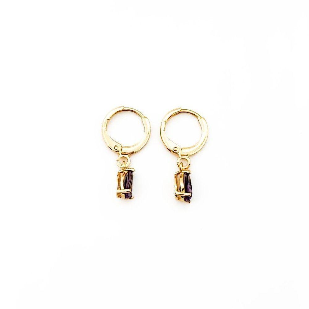 Aros Argollas Gota Circón Morado Enchapado Oro 18K-3