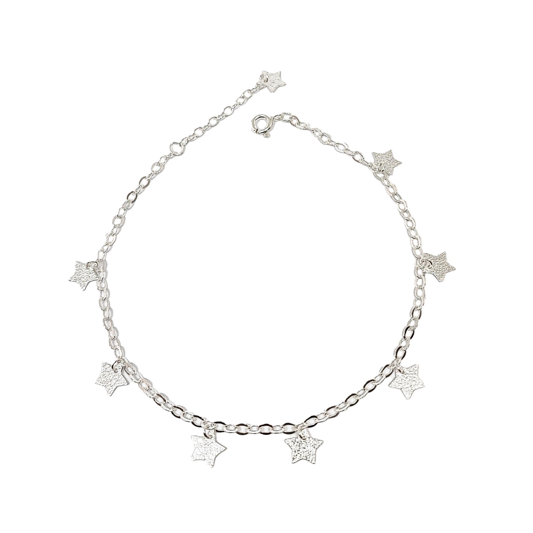 Tobillera Estrellas Satinadas Plata Fina 925-0