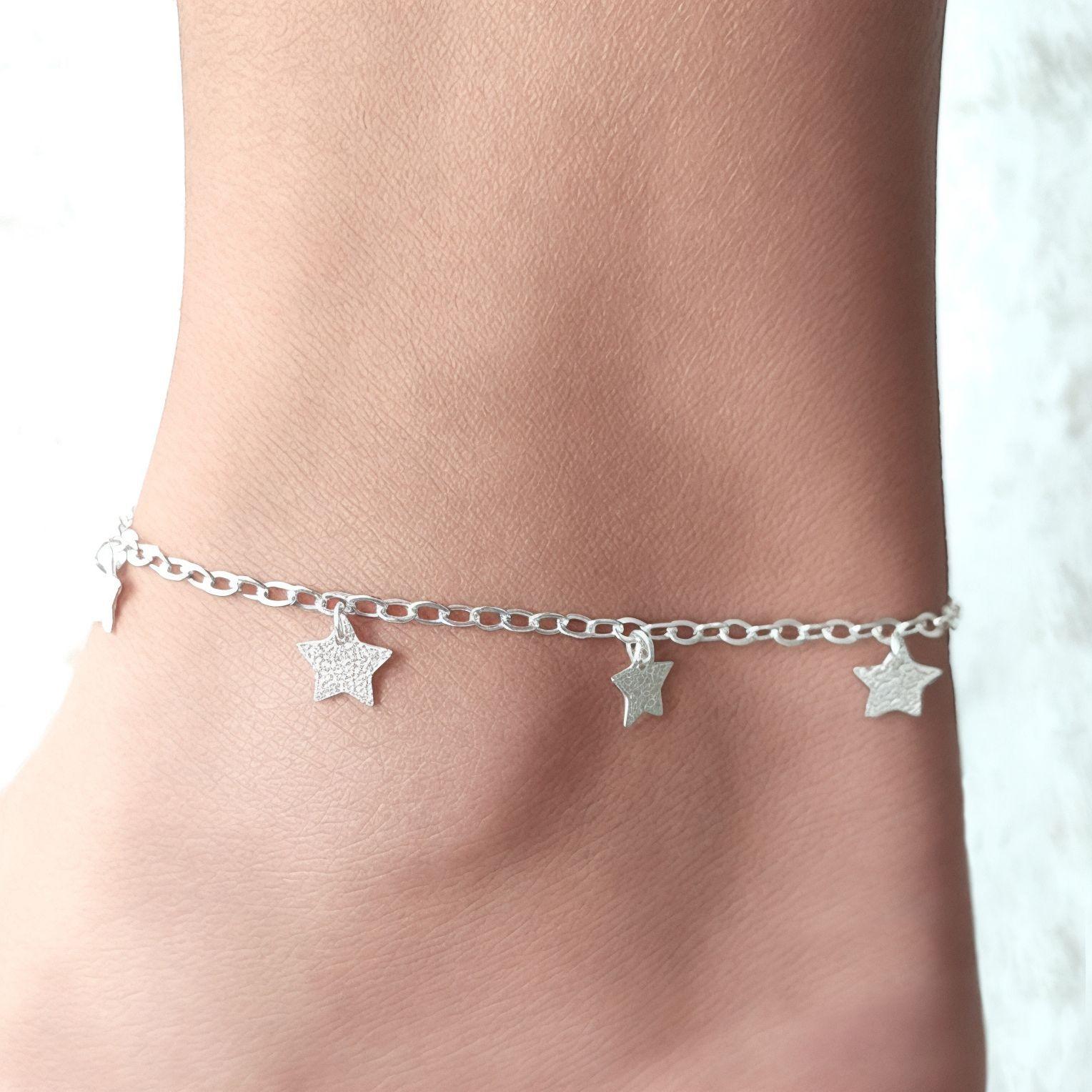 Tobillera Estrellas Satinadas Plata Fina 925-1