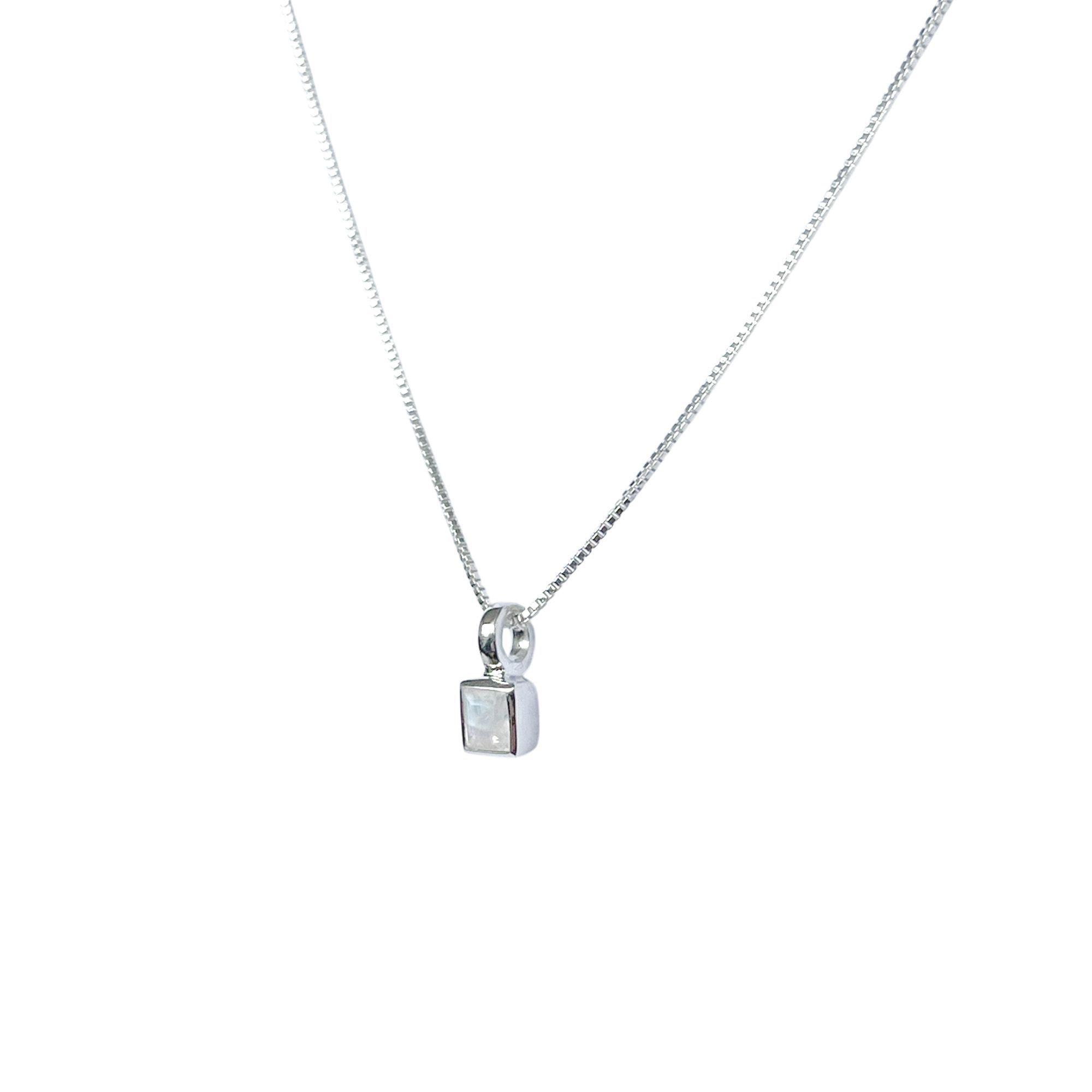Collar Piedra Luna Cuadrado Veneciana Plata Fina 925-2
