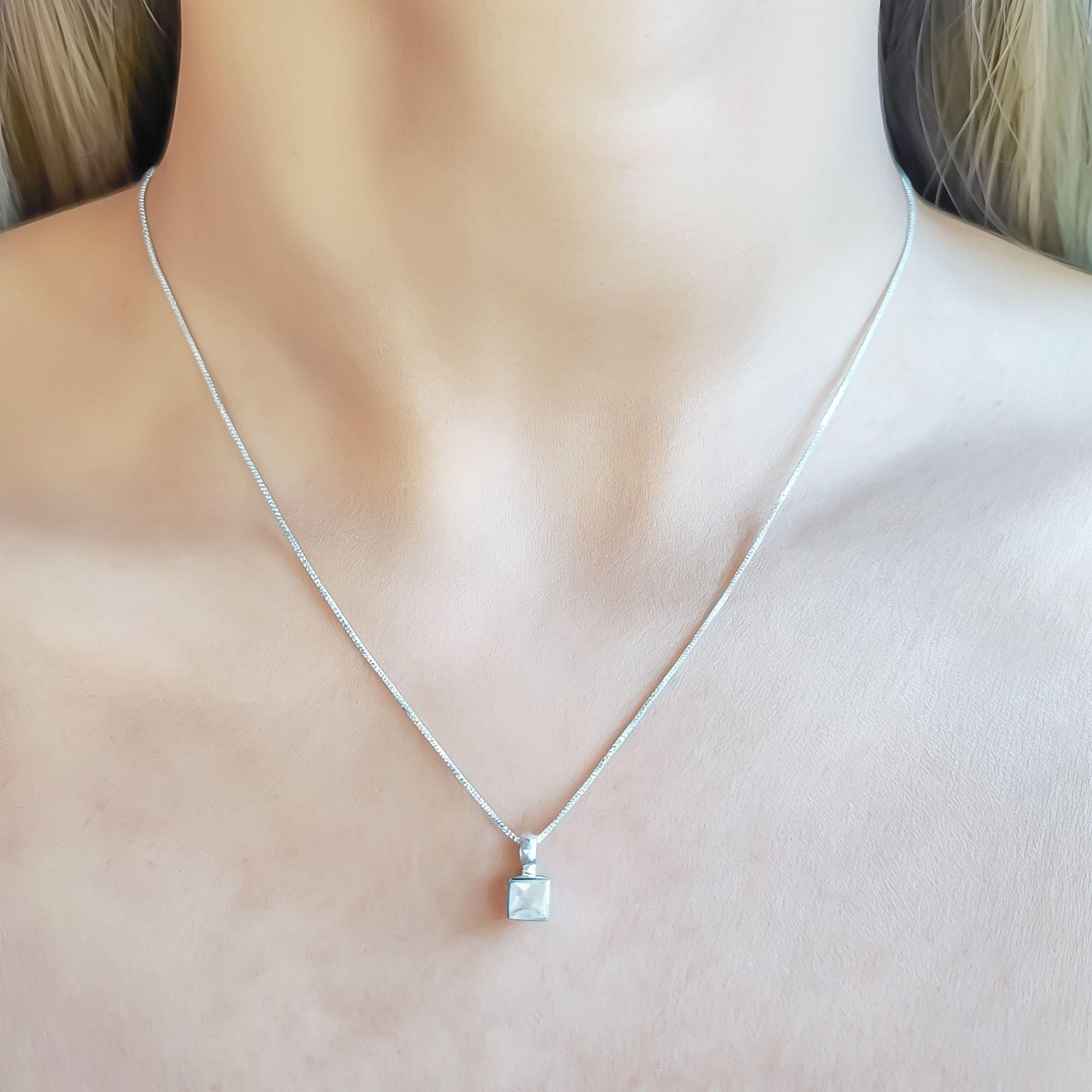 Collar Piedra Luna Cuadrado Veneciana Plata Fina 925-3