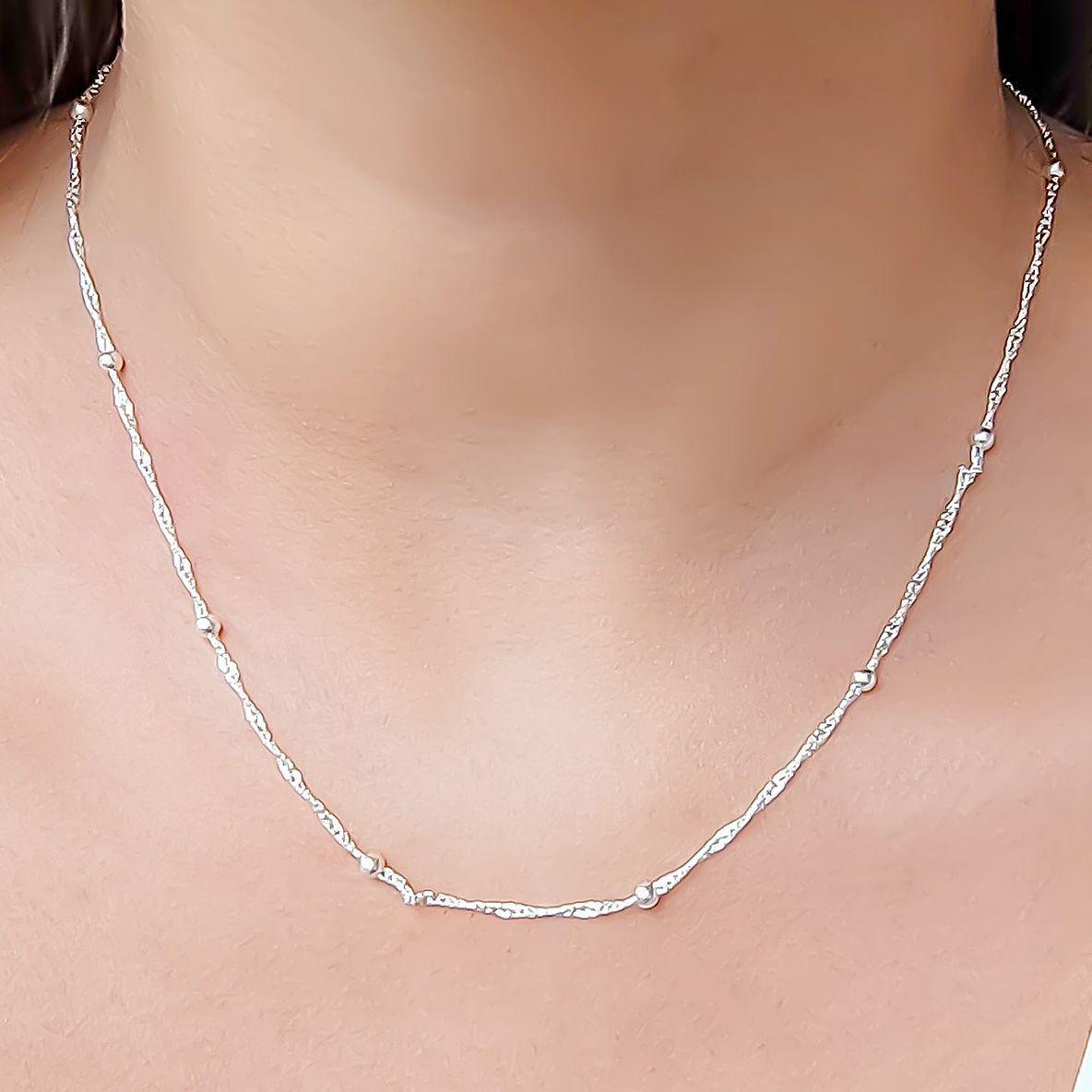 Collar Bolas Cadena Turbillón 45cm Plata Fina 925-2