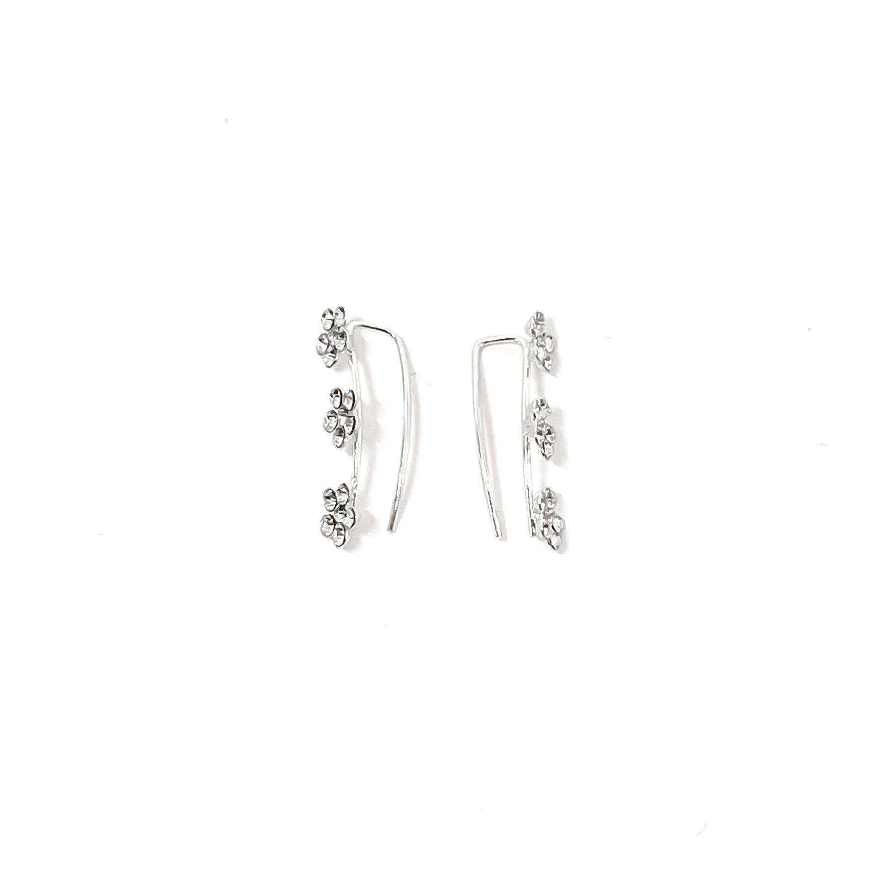 Aros Trepadores 3 Flores Cristal Plata Fina 925-2