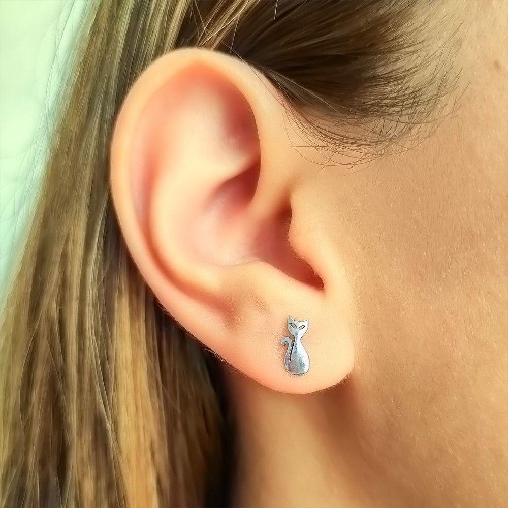 Aros Gato Liso Plata Fina 925-3