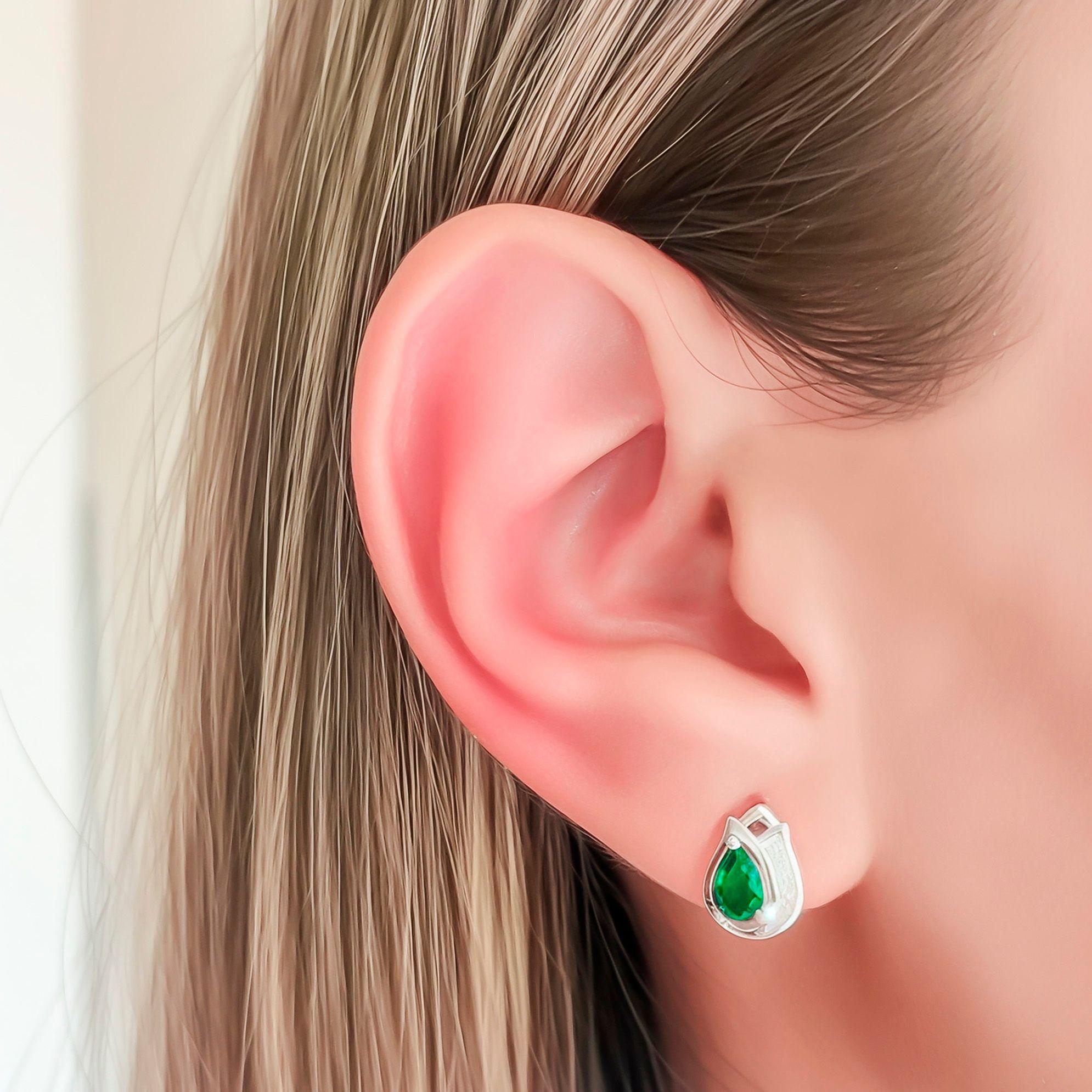 Aros Tulipán Circón Verde Plata Fina 925 -2