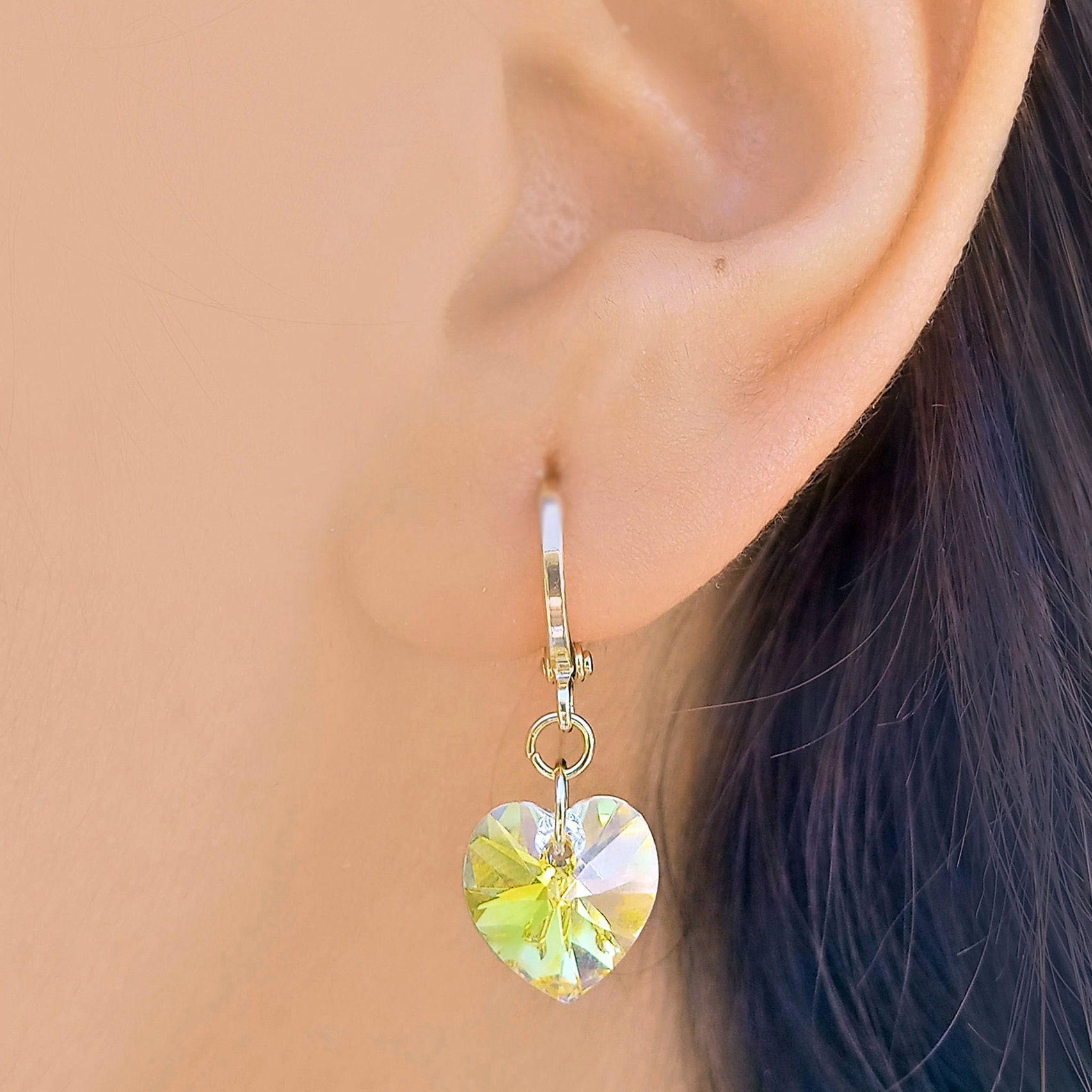 Aros Argolla Corazón Cristal Austriaco Aurore Boreale Enchapado Oro 18K-1