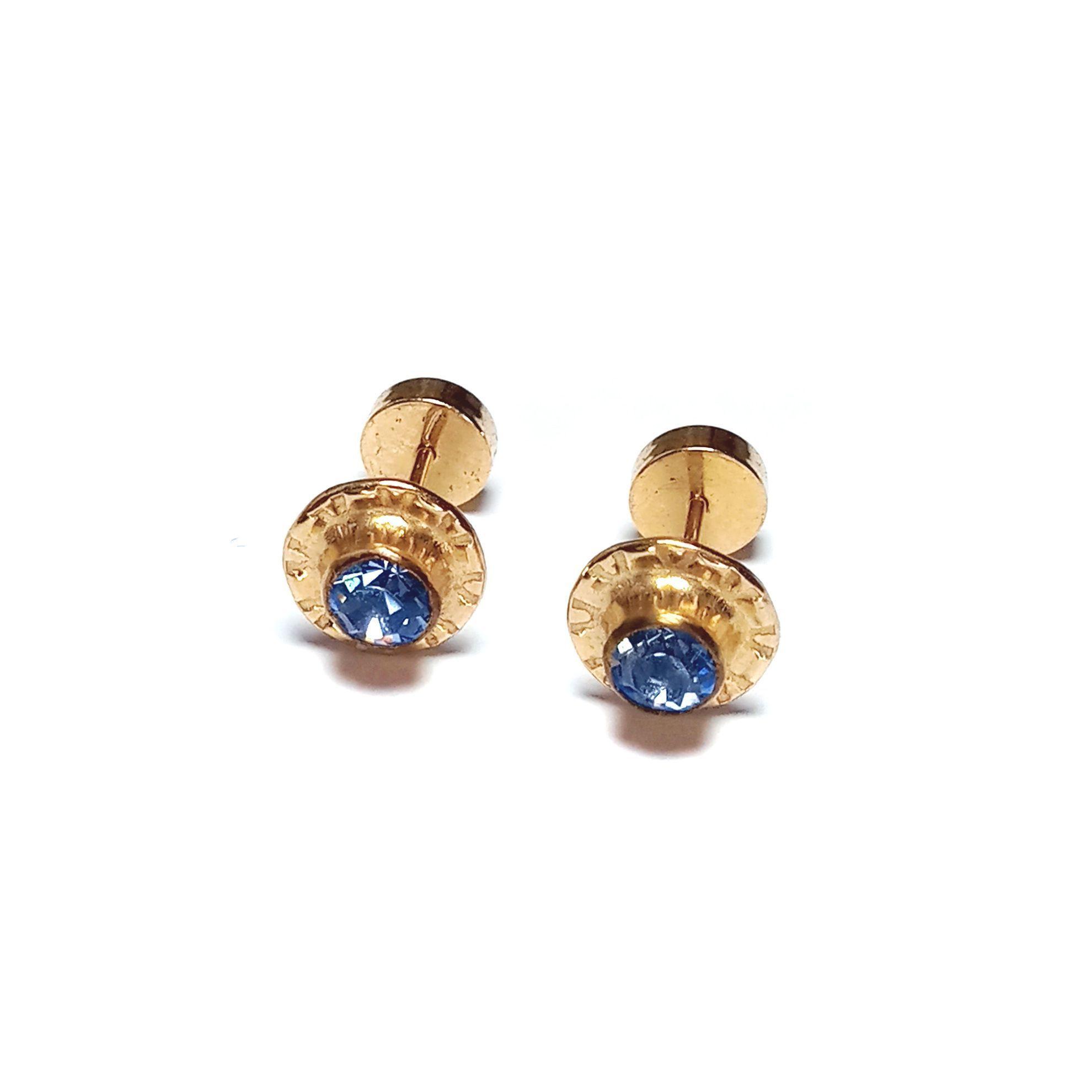 Aros Abridores Niña Circón Celeste 7mm Laminado Oro 18K-2