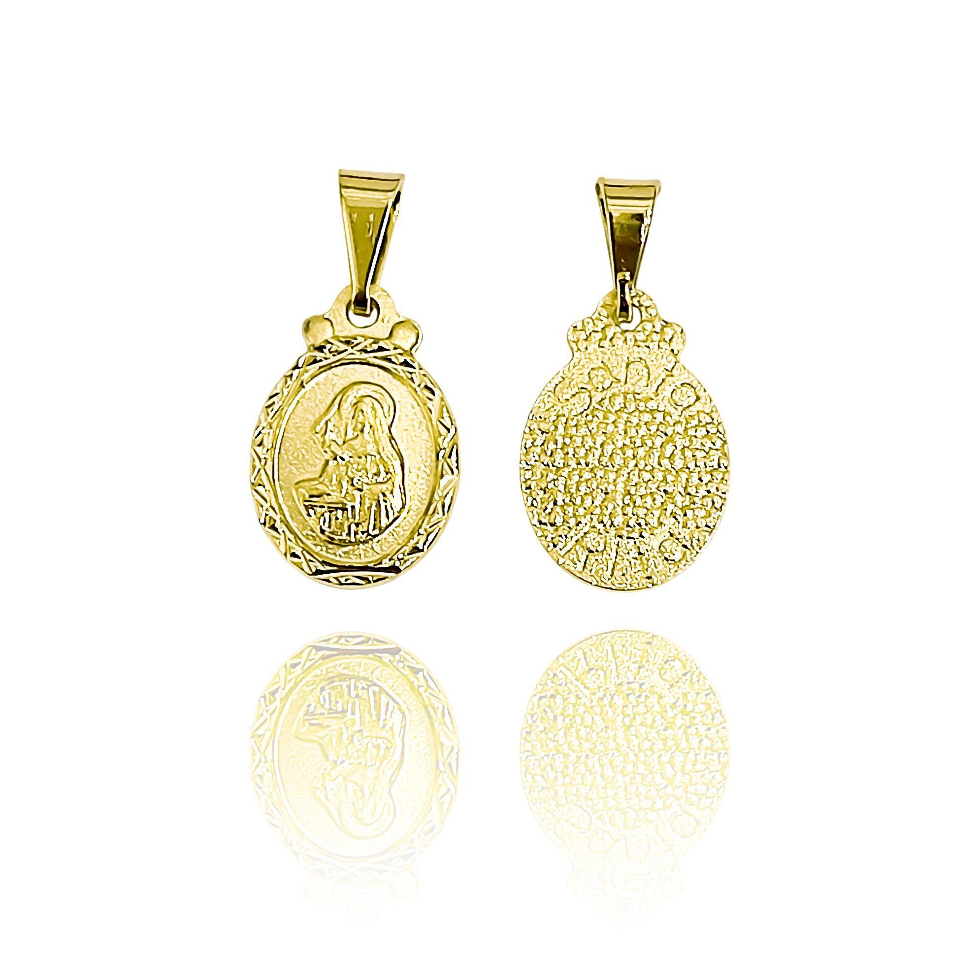 Colgante Medalla Virgen Santa Rita 12mm Ovalado Borde Enchapado Oro 18K-4