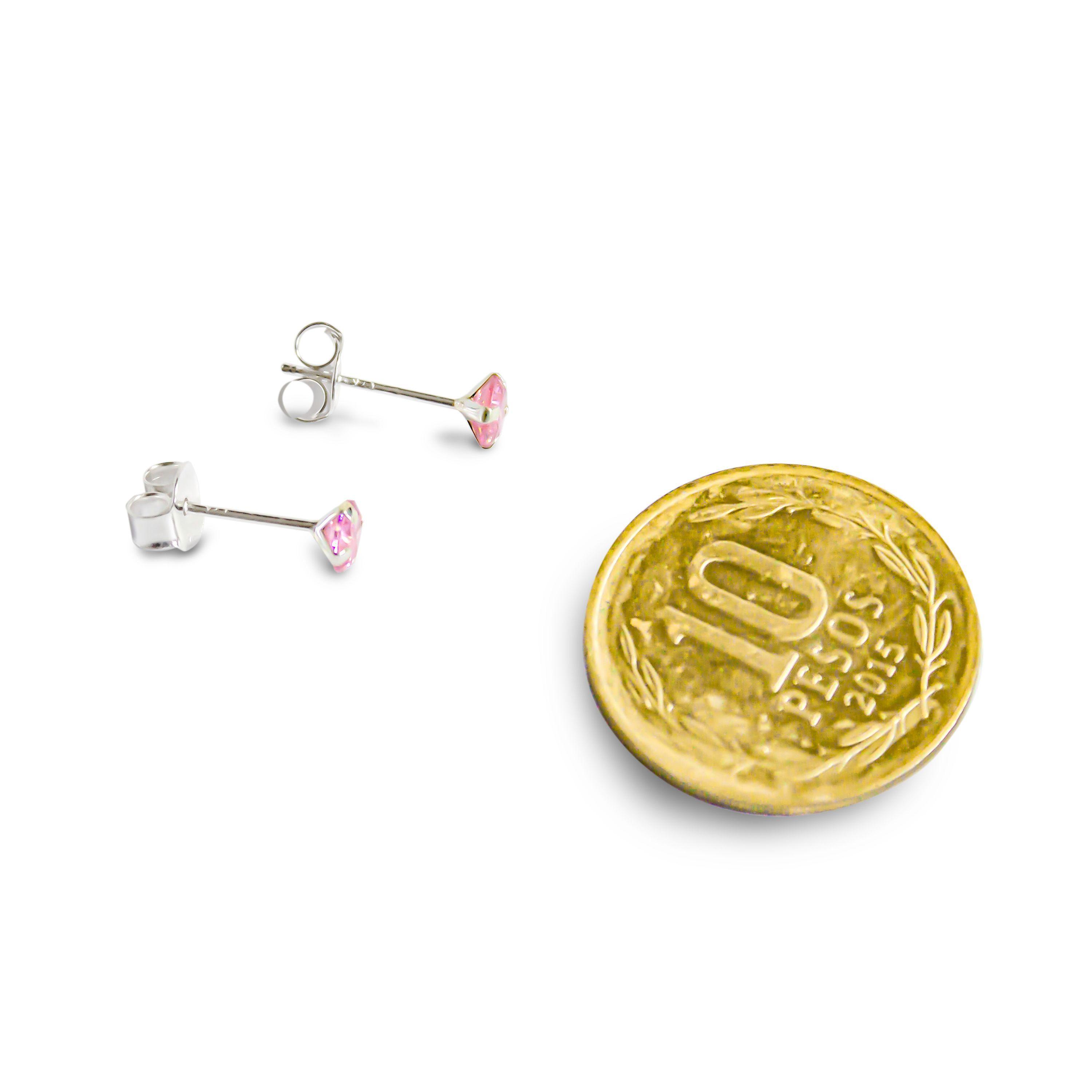 Aros Circón Rosado Grifas 4mm Plata Fina 925-2