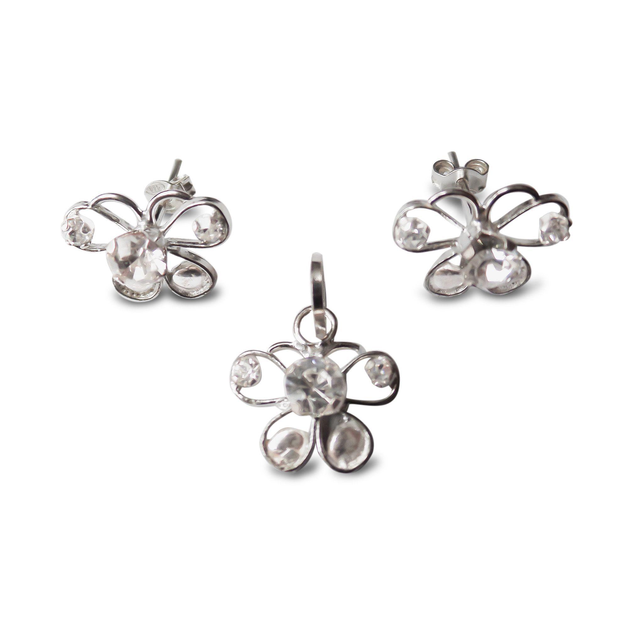 Set Aros y Colgante Mariposa Calada Circones Plata Fina 925-0