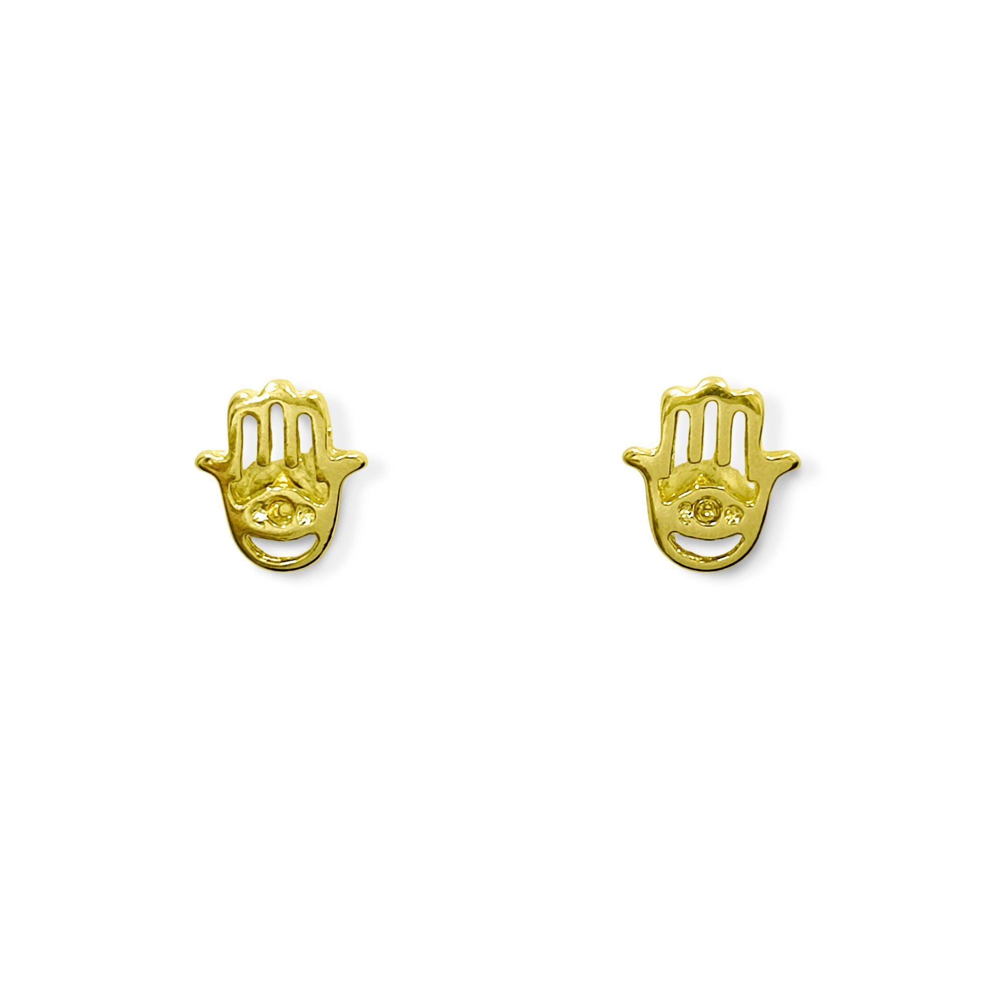 Aros Mini Mano De Fátima Calado Enchapado Oro 18K-0
