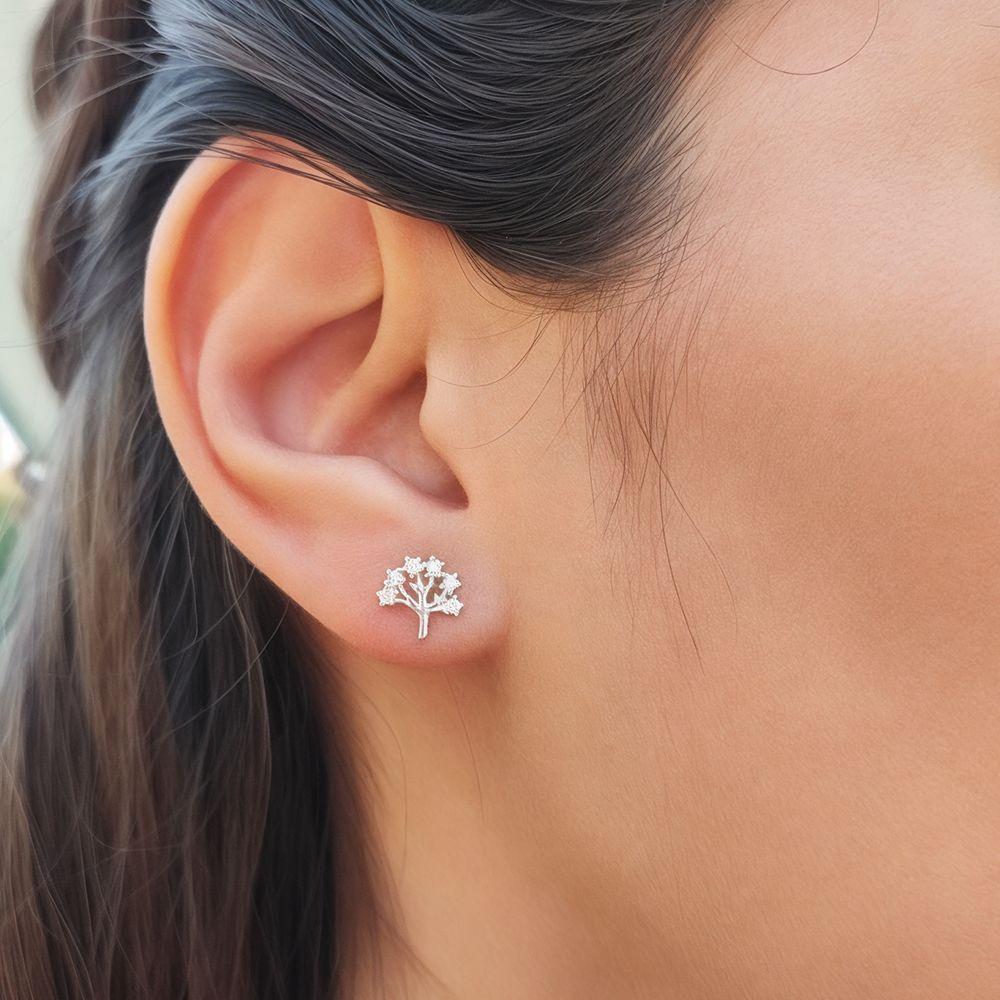 Aros Árbol Circón Ramas Plata Fina 925-3
