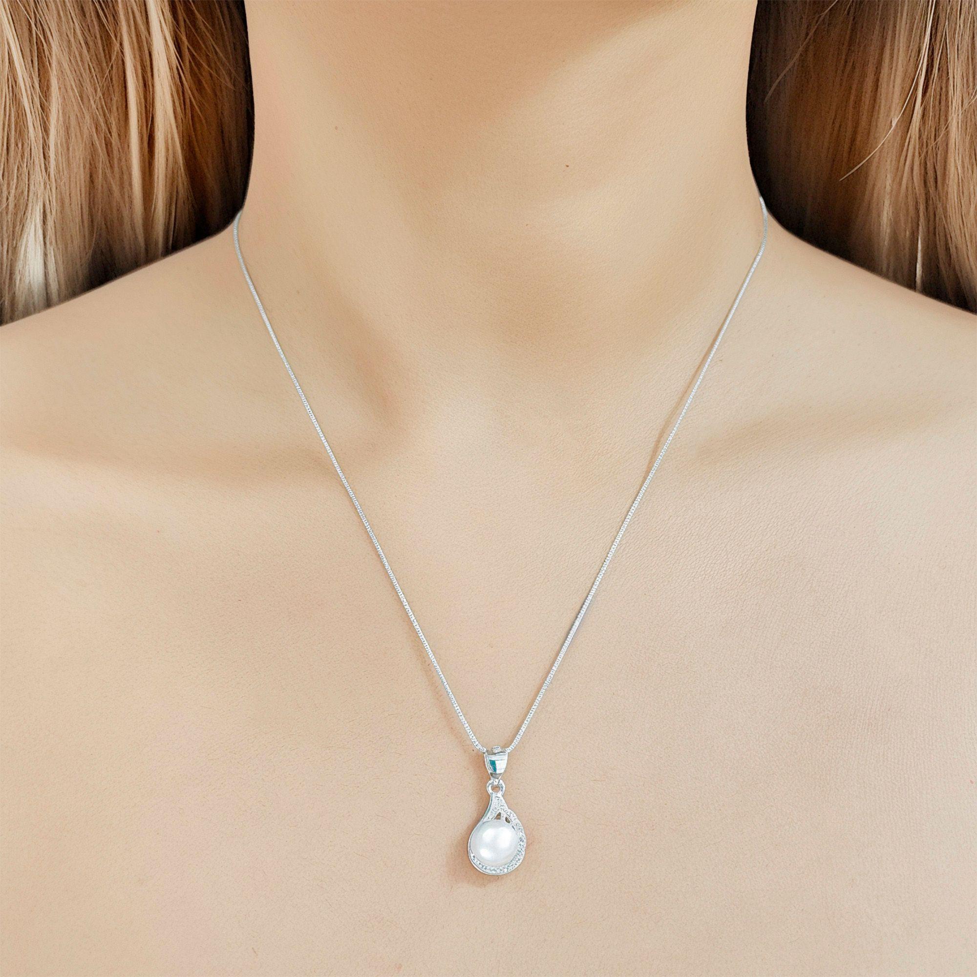 Collar Ala Perla De Río Plata Fina 925-2