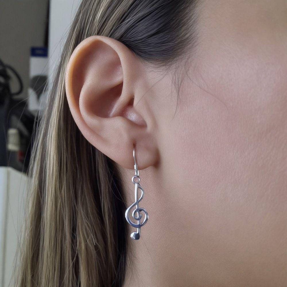 Aros Llave De Sol Colgante Plata Fina 925-1