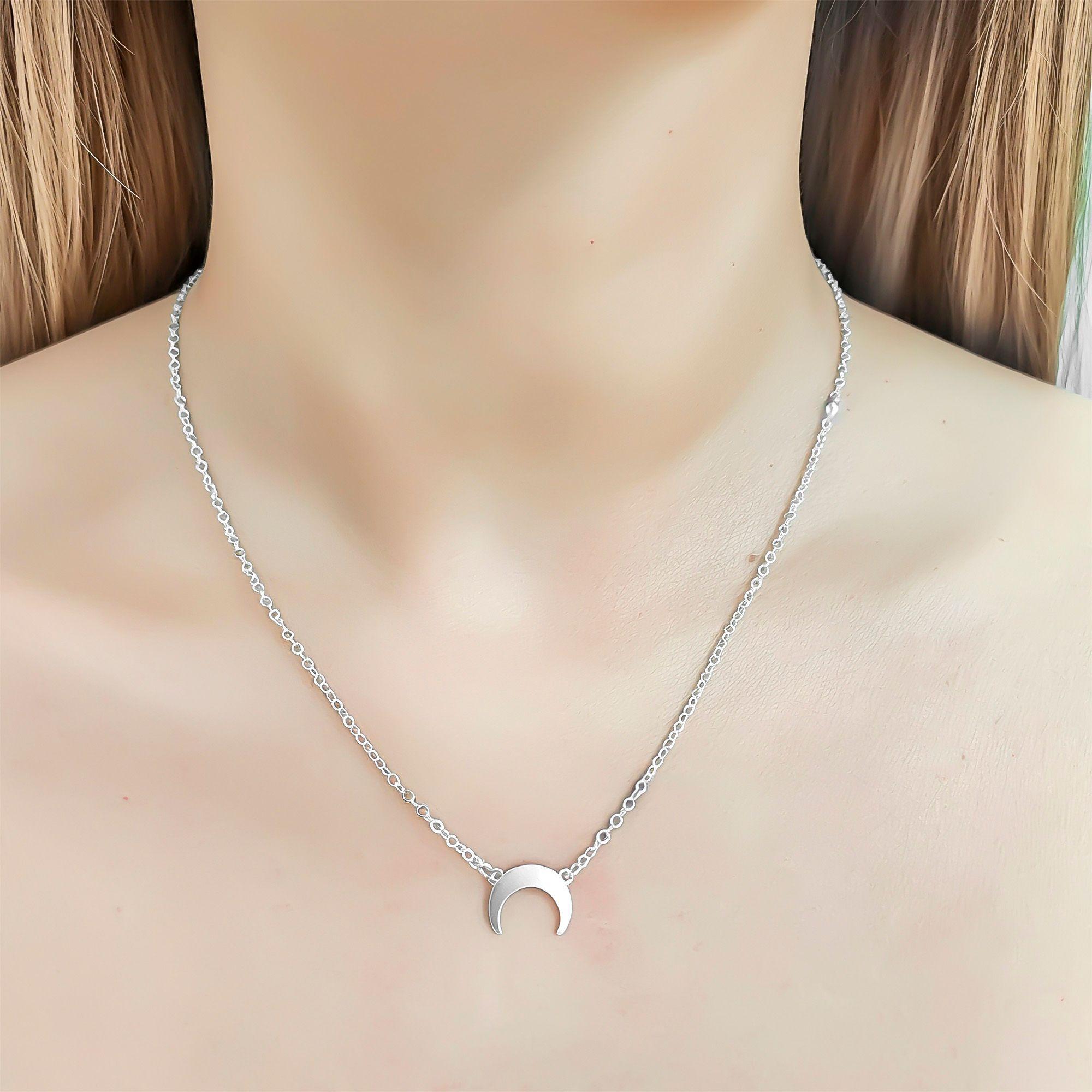 Collar Luna Invertida Cadena Rolo Plata Fina 925-2