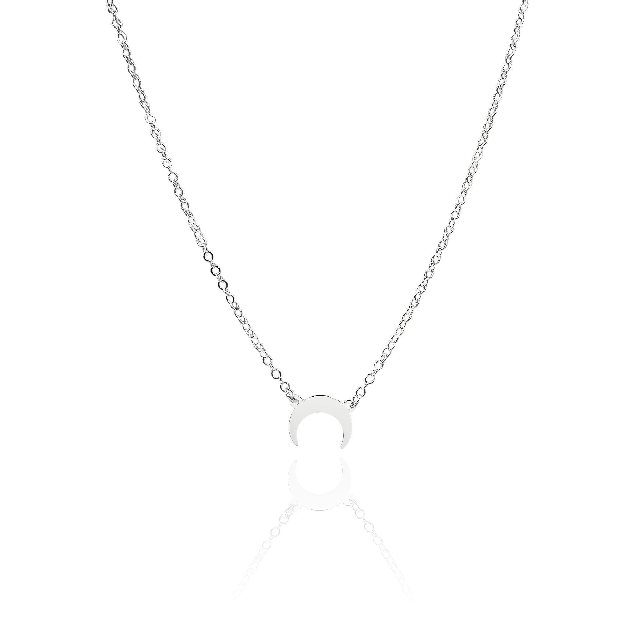 Collar Luna Invertida Cadena Rolo Plata Fina 925-2