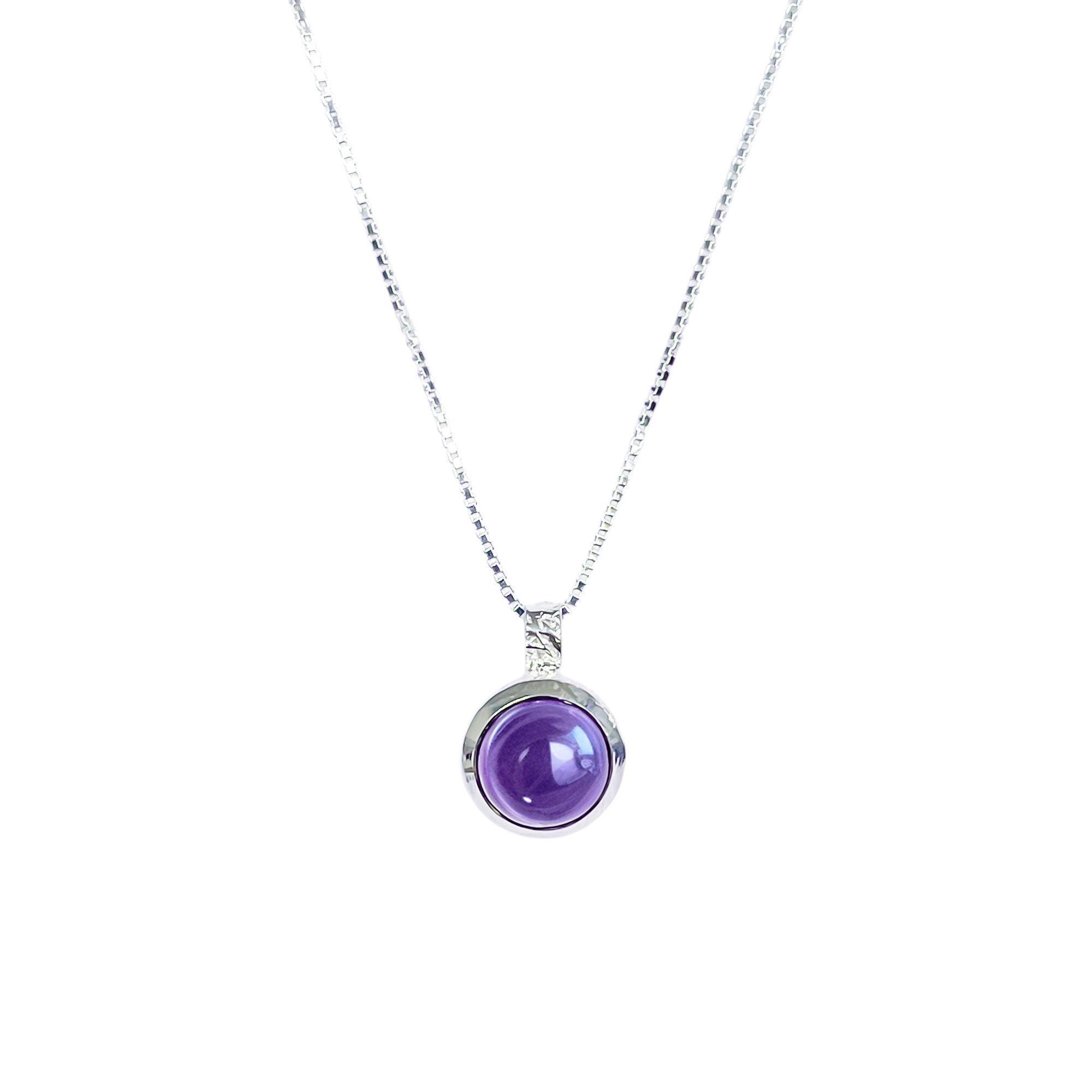 Collar Amatista Redondo Veneciana Plata Fina 925-0