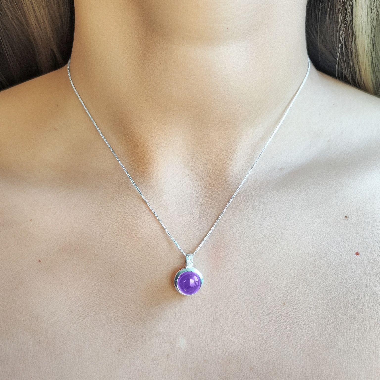 Collar Amatista Redondo Veneciana Plata Fina 925-1