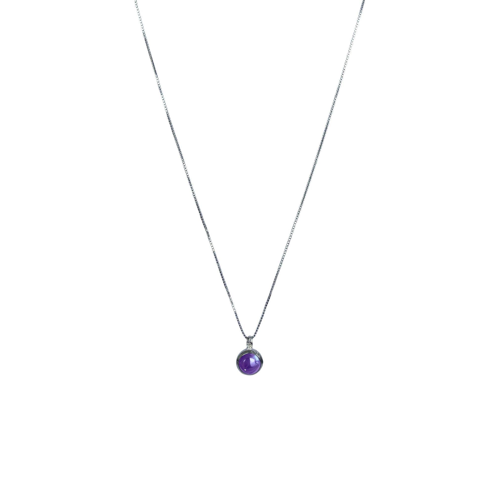 Collar Amatista Redondo Veneciana Plata Fina 925-2