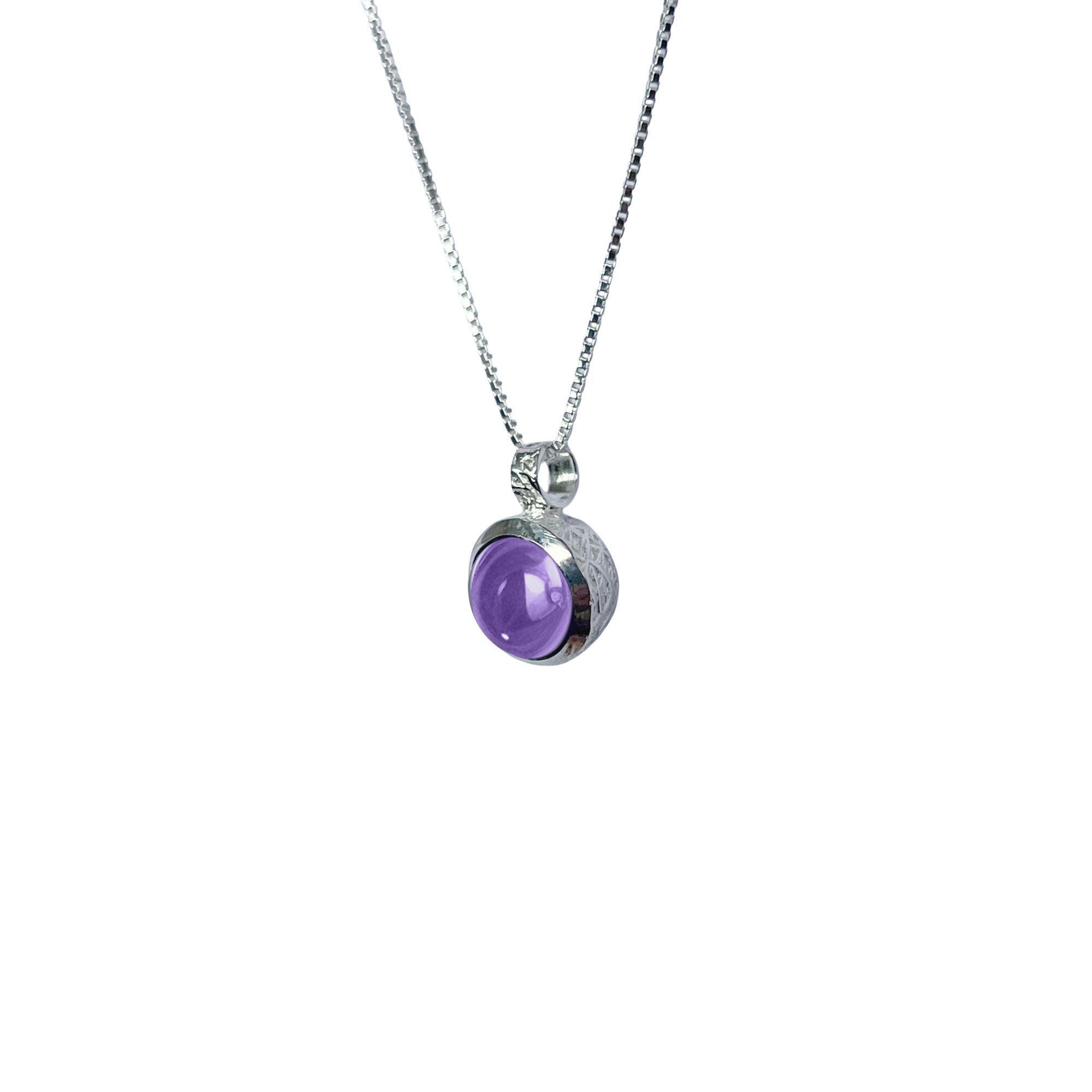 Collar Amatista Redondo Veneciana Plata Fina 925-3