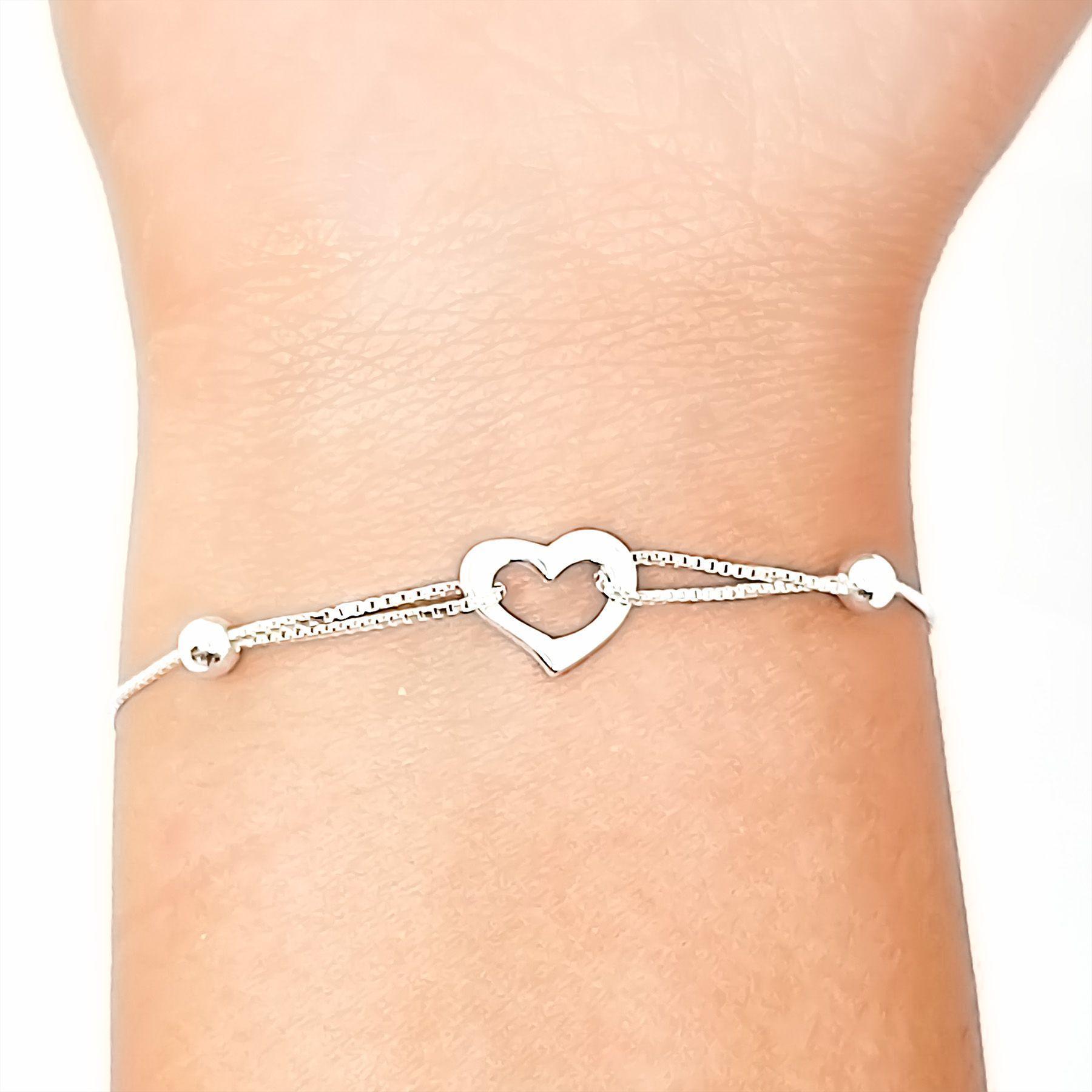 Pulsera Corazón 19cm Plata Fina 925-2