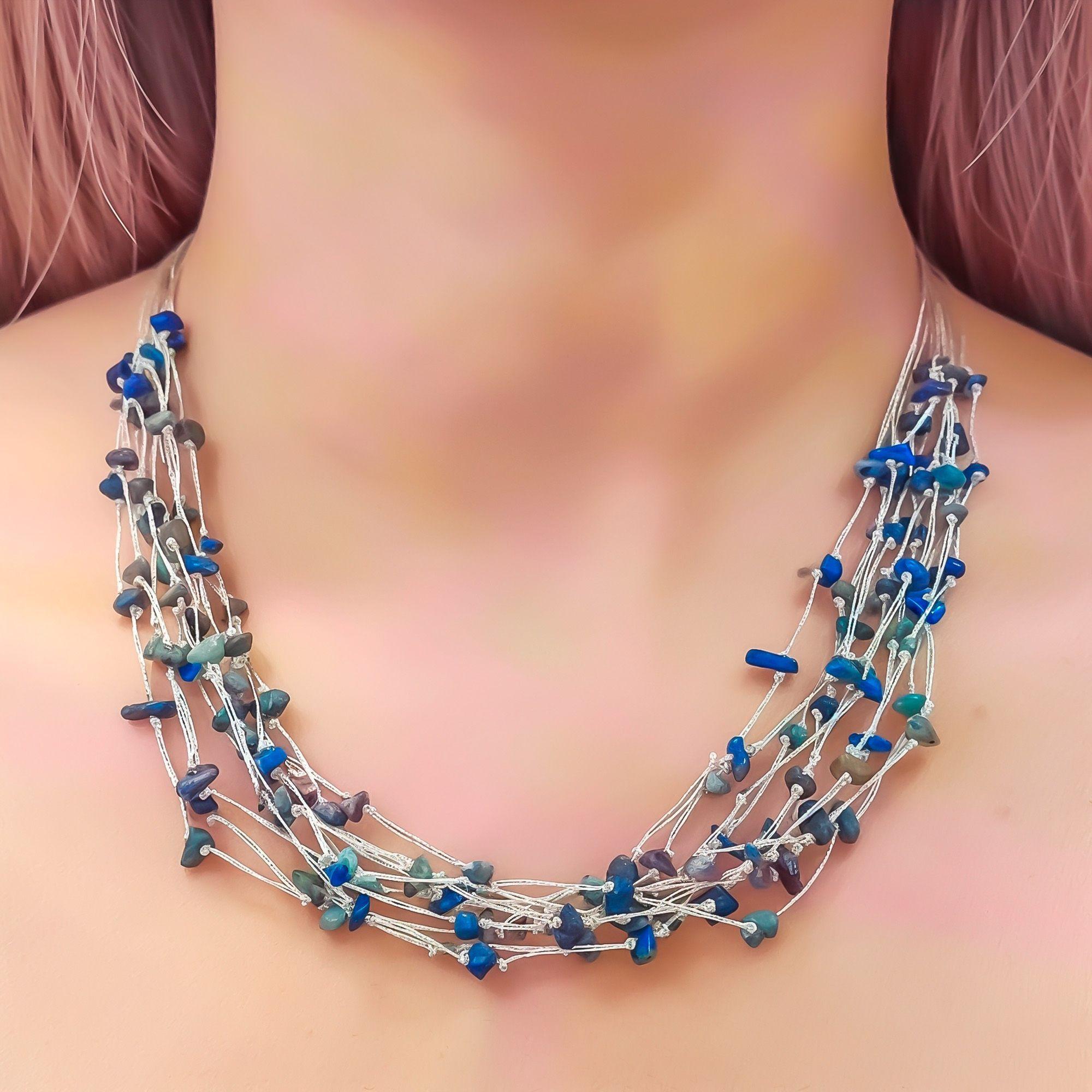 Collar Piedras Lapislázuli Cristales Hilos de Seda-2