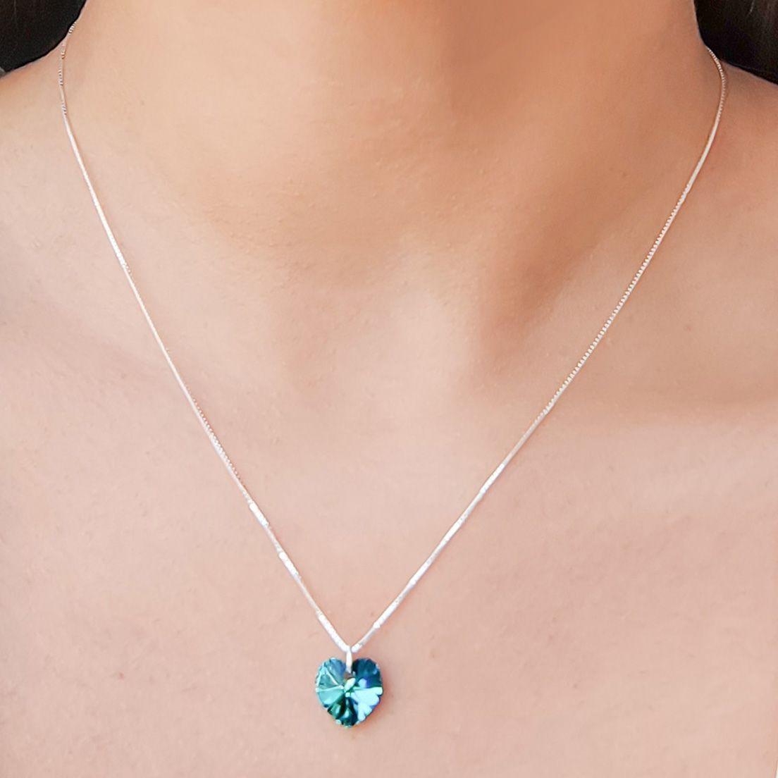 Collar Corazón Cristal Austríaco Cadena Veneciana Plata Fina 925-2