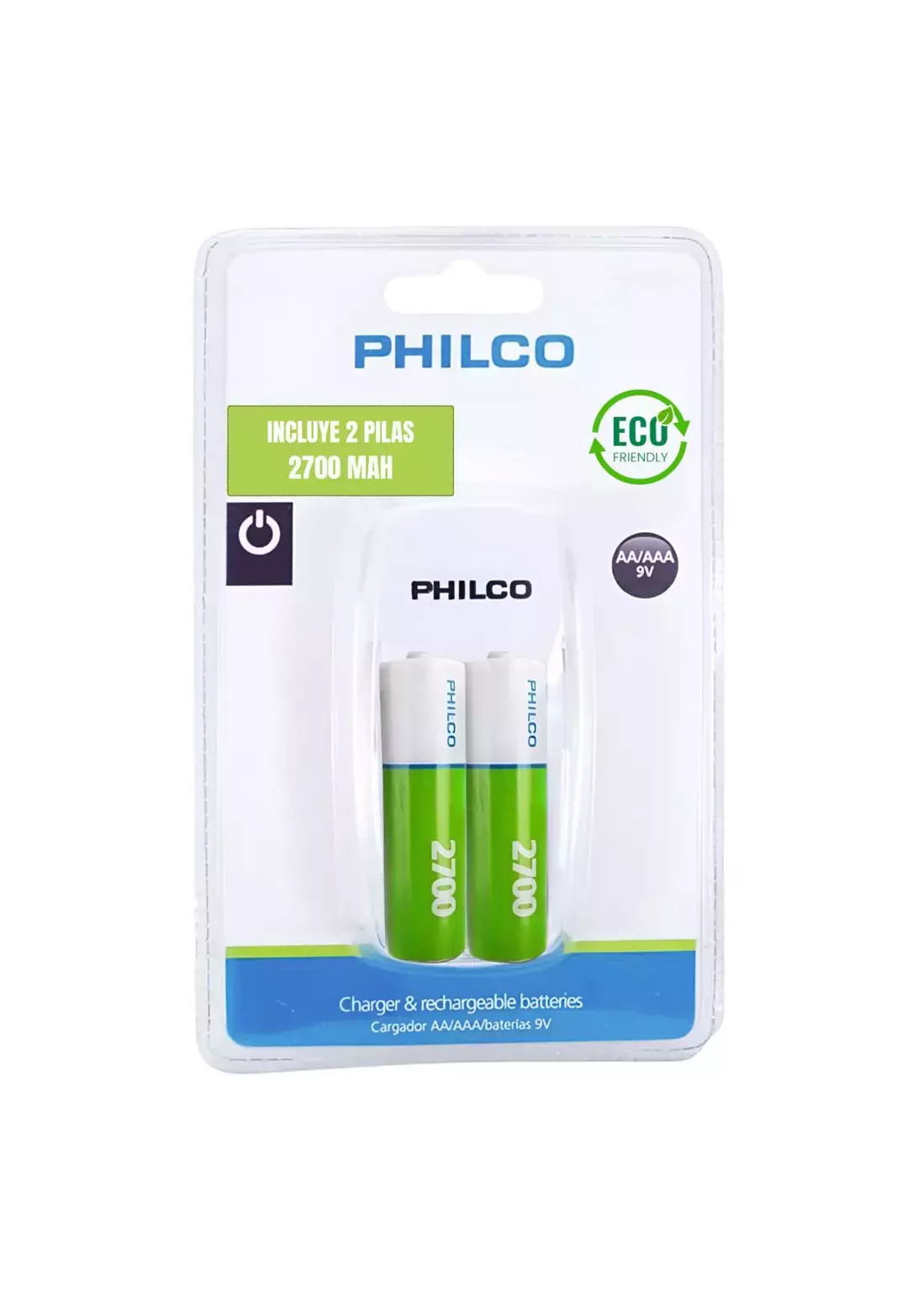 Cargador Con 2 Pilas Recargables Aa 2700 Mah Philco-0