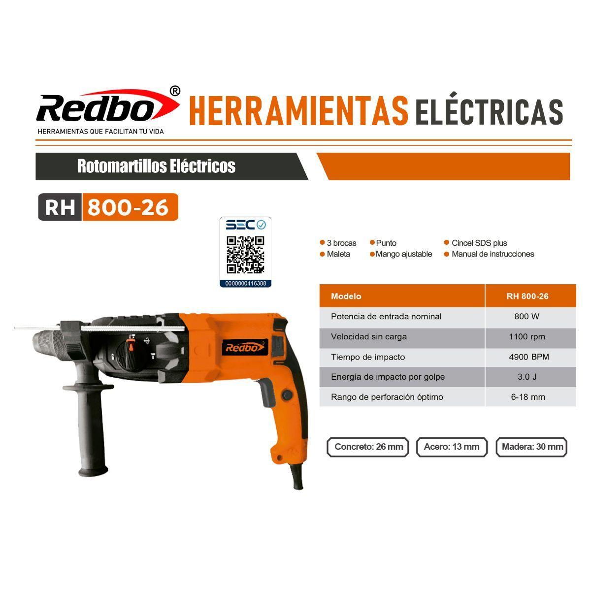 Rotomartillo Eléctrico Redbo RH 800-26-5