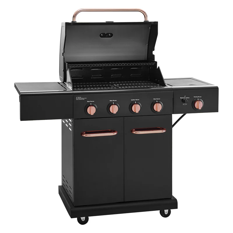 Parrilla a gas 4 Quemadores + Sellador lateral - Color Negro / Cobre-0