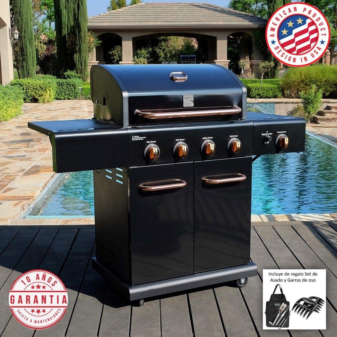 Parrilla a gas 4 Quemadores + Sellador lateral - Color Negro / Cobre-1