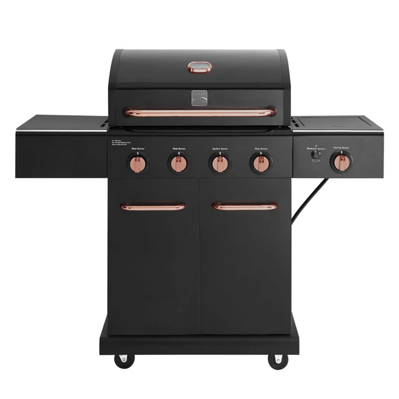 Parrilla a gas 4 Quemadores + Sellador lateral - Color Negro / Cobre-2
