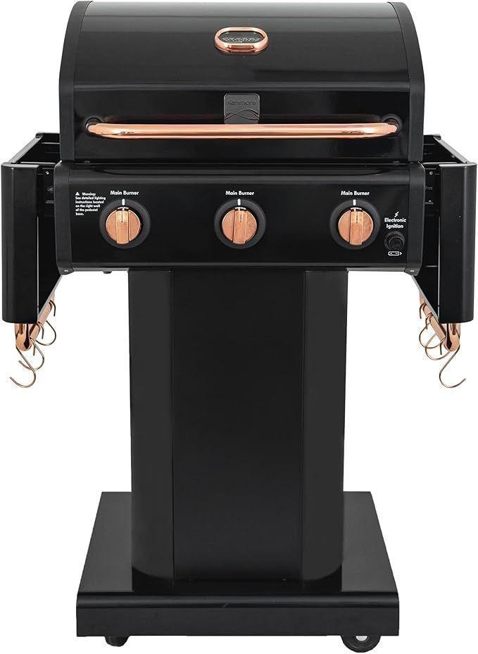 Parrilla a gas 3 Quemadores - Color Negro con Manillas Cobre + Set de asado + Garras-1
