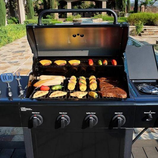 Parrilla a gas 4 Quemadores + Quemador lateral - Color negro + Set de Asado + Garras de Oso-2