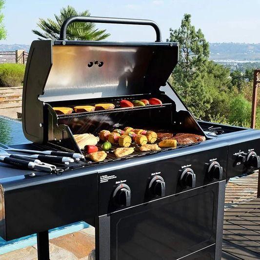 Parrilla a gas 4 Quemadores + Quemador lateral - Color negro + Set de Asado + Garras de Oso-3