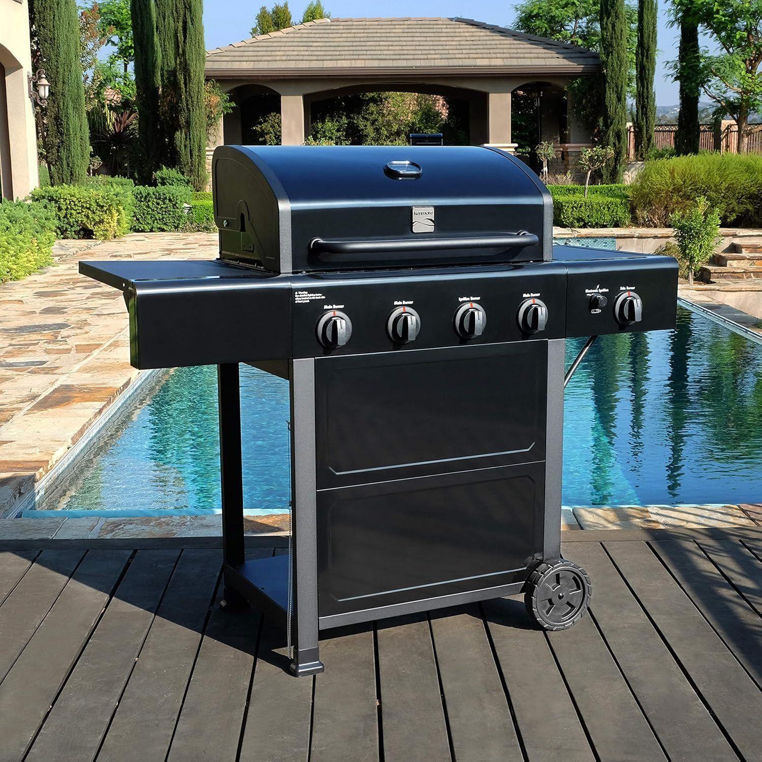 Parrilla a gas 4 Quemadores + Quemador lateral - Color negro + Set de Asado + Garras de Oso-4
