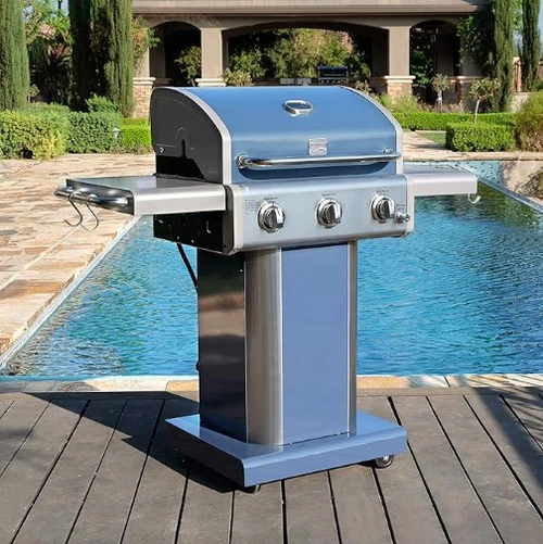 Parrilla a gas 3 Quemadores - Color Azul + Set de Asado + Garras de Oso-3
