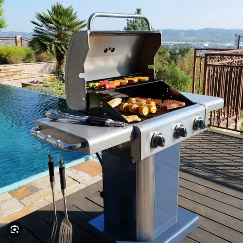 Parrilla a gas 3 Quemadores - Color Azul + Set de Asado + Garras de Oso-4