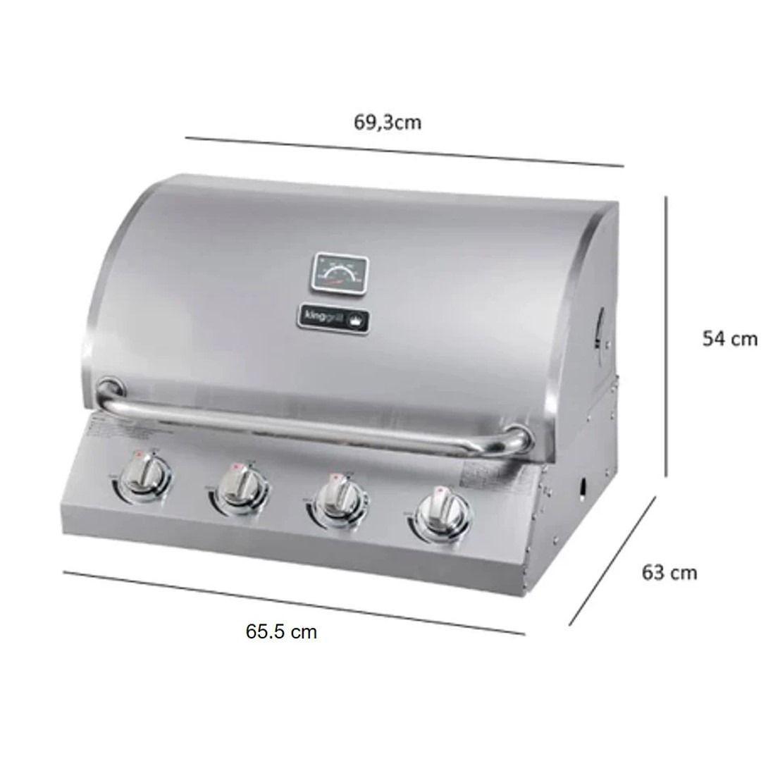 Parrilla a gas empotrada de 4 quemadores Kinggrill + Set de asado-3