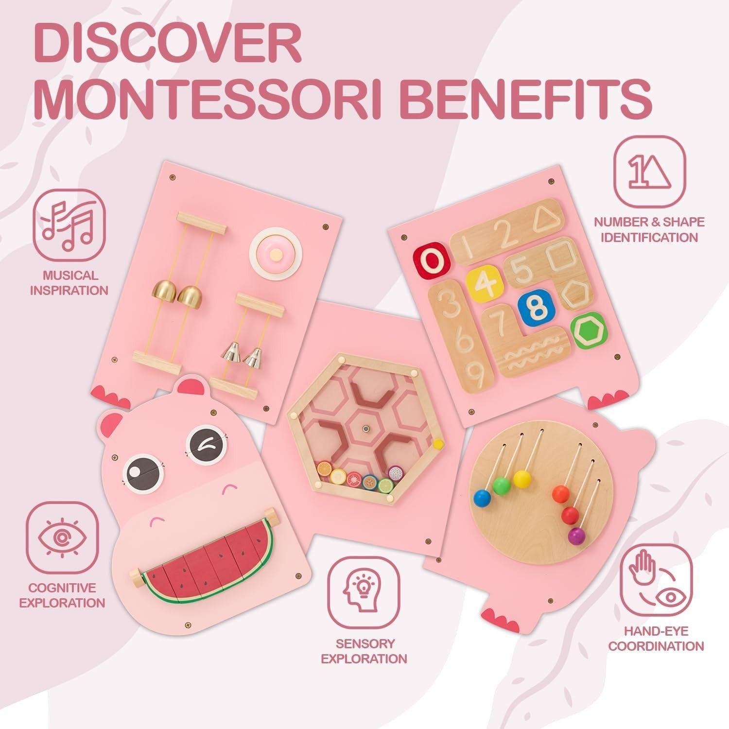 Juego Pared Madera Diseño Hipopotamo Rosado-2