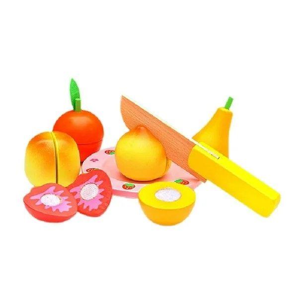 Frutas Madera Cortar con Cuchillo y Plato-2
