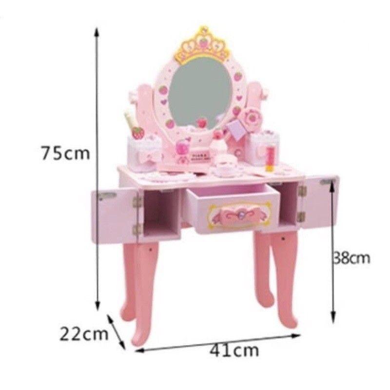 Tocador Madera Princesa Frutilla Infantil con Silla y Set de Belleza-2