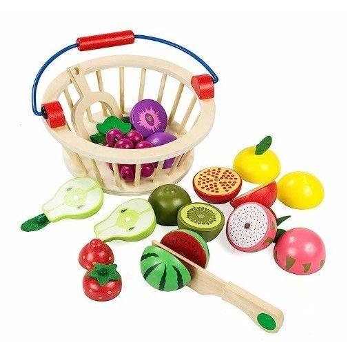 Canasta Frutas Madera Magnéticas Cortar 12 Piezas-2