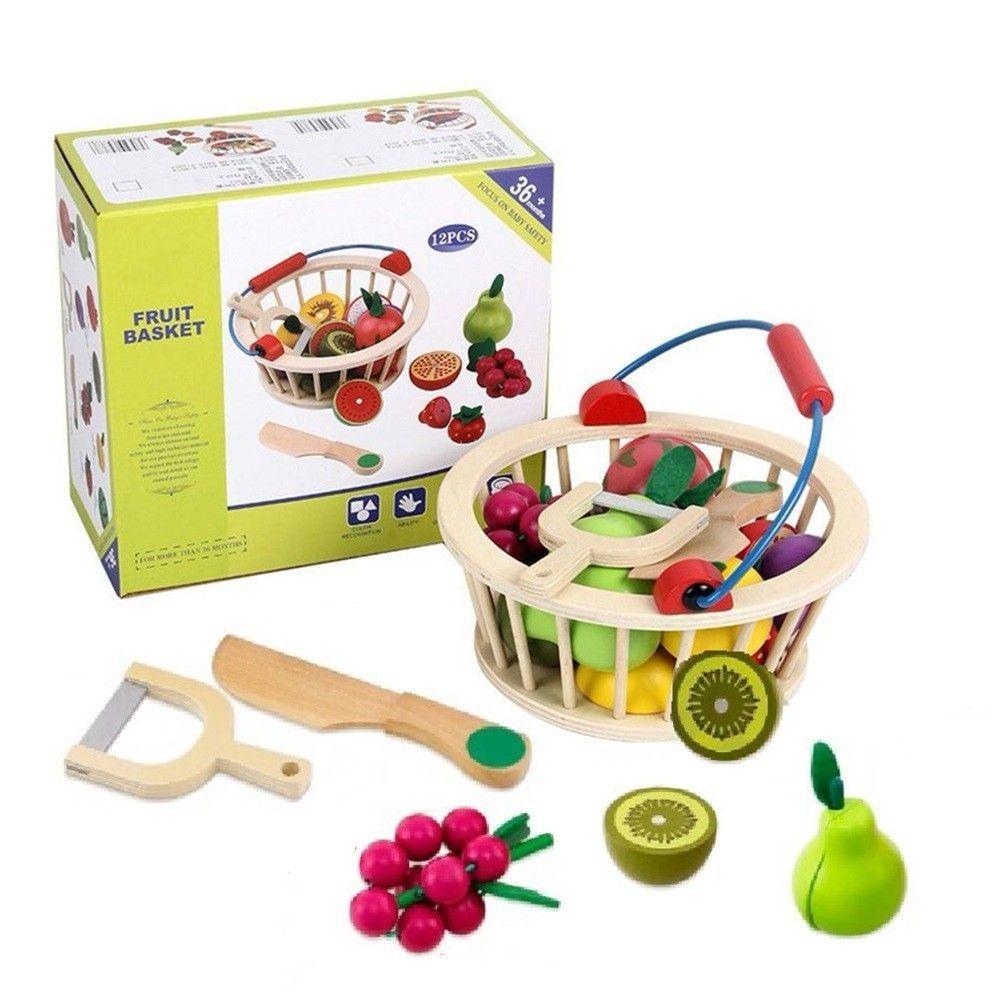 Canasta Frutas Madera Magnéticas Cortar 12 Piezas-3